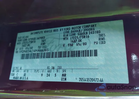 2004 Ford E-250 Recreational из США, поврежденный, VIN 1FDNE24L14HA46365